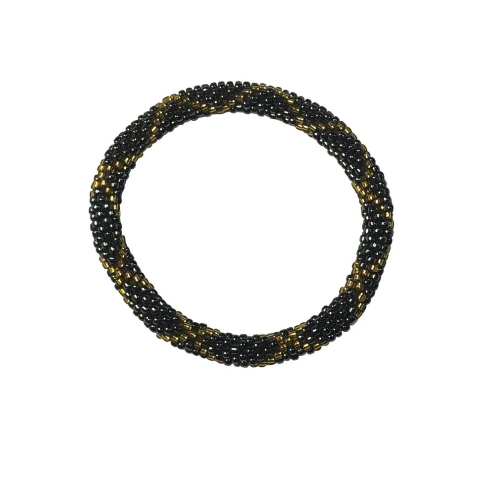 Sashka Bracelet Handmade‎ Bohemian Chic Crochet Beaded Roll-On Black Yellow 3"